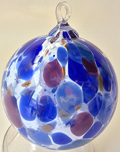 Handmade Artist Totally Blown Glass Ball Ornament 4″ Blue Grape