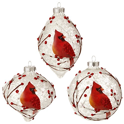 RAZ Imports – Graphic Woodland – 4″ Snowy Cardinal Christmas Tree Ornaments – Set of 3