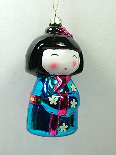 Glass Blue Kokeshi Japanese Doll Japan One Hundred 80 Degrees Christmas Ornament