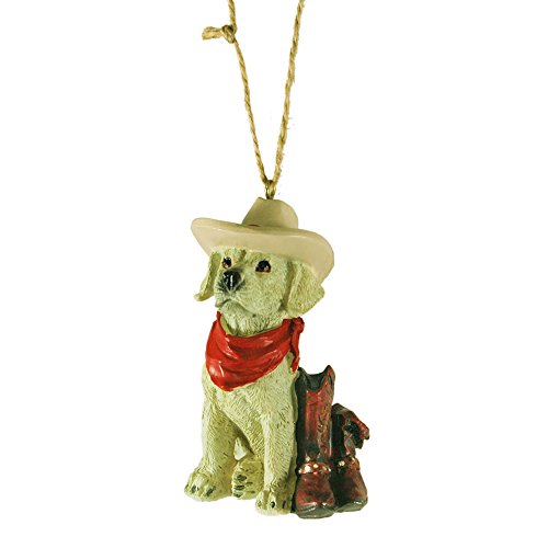 Cowboy White Lab Puppy Wearing Bandanna & Cowboy Hat Christmas Tree Ornament