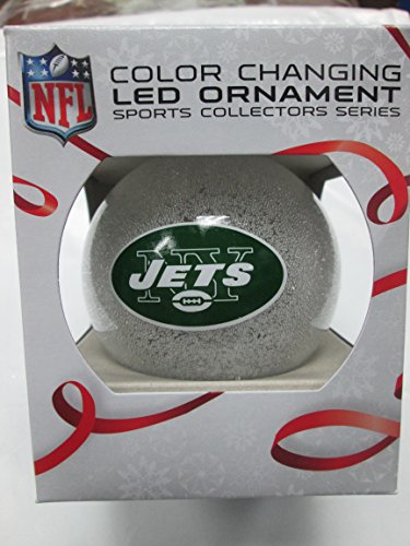 NFL New York Jets LED Color Changing Ball Ornament, 2.625″, White