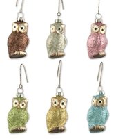BETHANY LOWE Pastel Glitter Glass Owl Ornaments – Set of 6