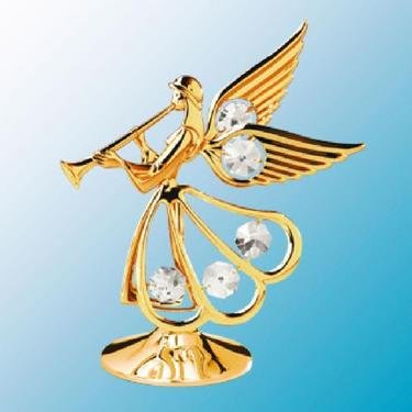 24k Gold Plated Angel with Trumpet Free Standing – Clear – Swarovski Crystal