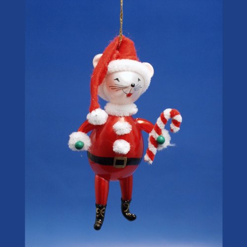 De Carlini Santa Mouse with Candycane Italian Glass Christmas Ornament
