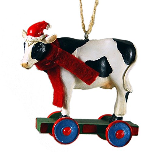 Santa Cow Riding On Cart Resin Hanging Christmas Ornament