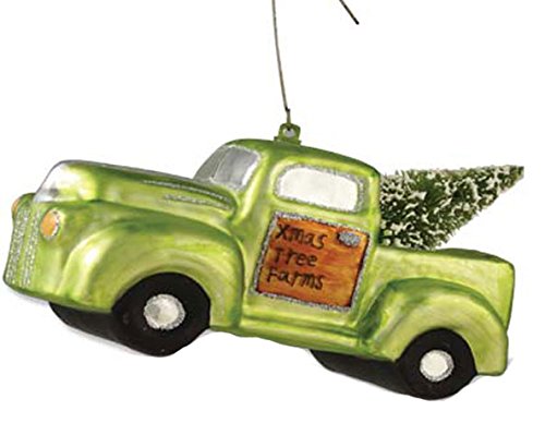 Bethany Lowe Vintage Pick-up Truck Christmas Glass Hanging Ornament (Green)