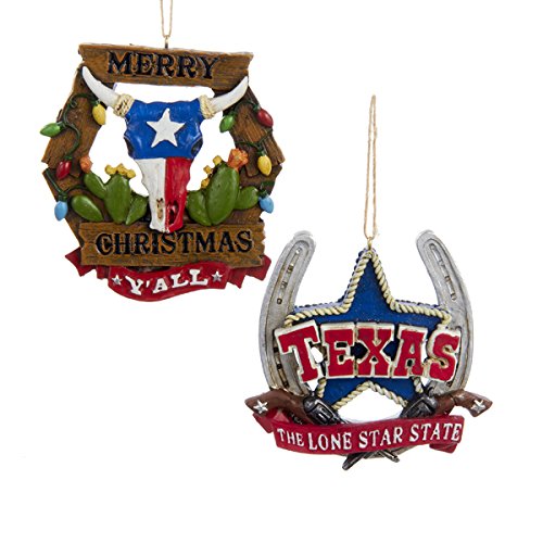 Kurt Adler 3″ Painted Resin Western Hanging Ornament 2/asstd: “texas, The Lone Star State” & “merry Christmas Yall”