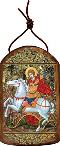 Saint George 4.75″h Icon Ornament Handcrafted in Wood, Religious Gift, Inspirational Decor.