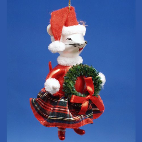De Carlini Mouse with Wreath Italian Glass Christmas Ornament