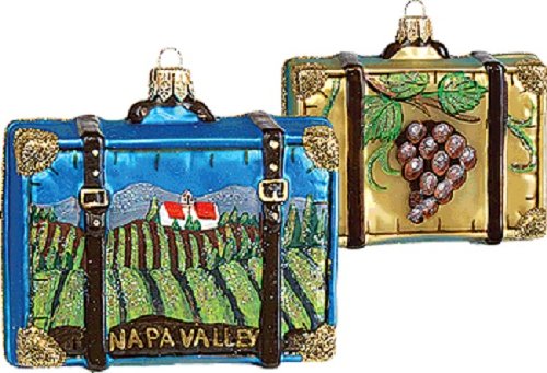 Napa Valley California Travel Suitcase Glass Christmas Ornament Wine Decoration
