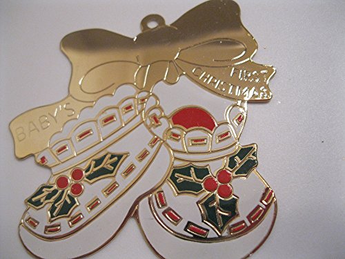 BABY SHOES 1st Christmas Ornament ENGRAVABLE Brass ENAMEL 3″ Collectible ; Jewelry for your Tree