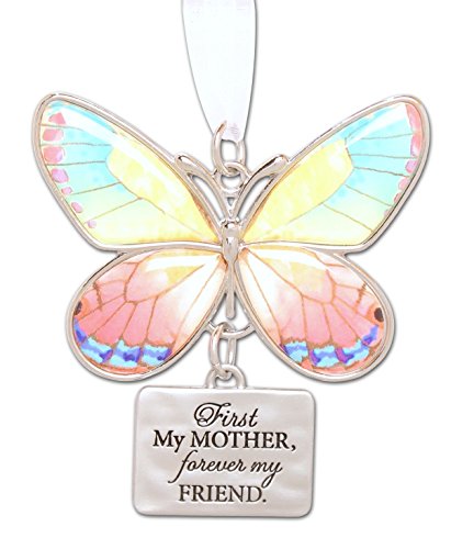 Ganz 2″ Beautiful Zinc Butterfly Ornament with Sentiment Featuring White Organza Ribbon for Hanging (Mother)