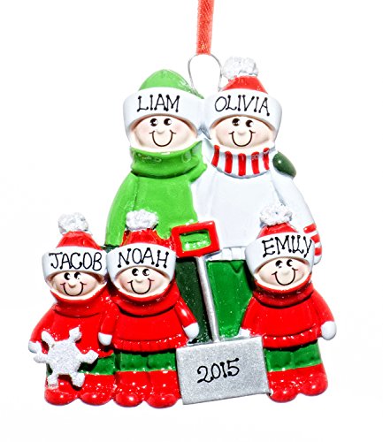 Family 5 (five) Person Personalized Name Snow Shovel Holiday Christmas Tree Ornament-Free Name Personalized – Shipped In One Day