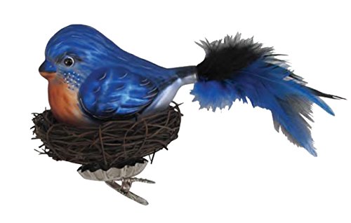 Christmas Blue Bird with Twig Nest Clip