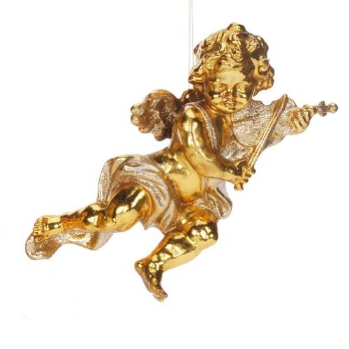 Cherub Christmas Ornament with Musical Instrument in Left Hand