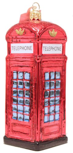 London Telephone Booth Polish Mouth Blown Glass Christmas Ornament Decoration