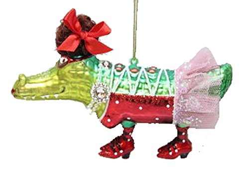 December Diamonds Blown Glass Ornament – Alligator with Pink Tutu