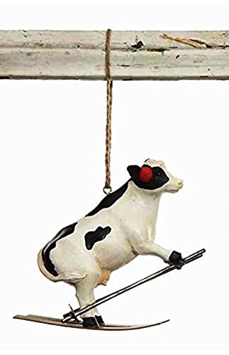Creative Co-Op Resin Cow Ornament, Choice of Style (Skis)