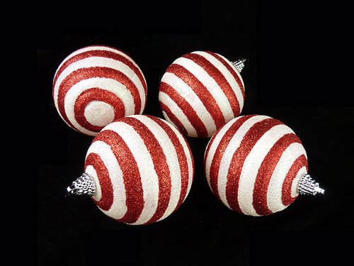 4ct Peppermint Twist Glitter Striped Shatterproof Christmas Ball Ornaments 3″