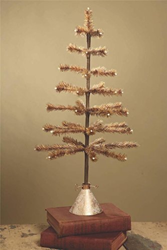 Bethany Lowe 28″ Tan Feather Christmas Tree, Gold Sponged Tin Base