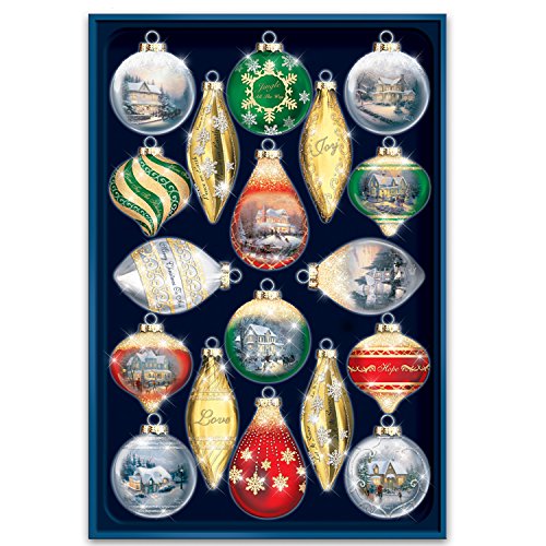 Thomas Kinkade Shimmering Splendor Christmas Ornaments with Keepsake Box: Set of 18 by The Bradford Exchange