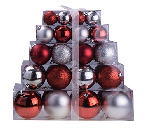 Christmas Red and Silver Shatterproof Orbs and Ornaments Cake Box – 80mm 40 Pack