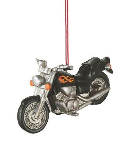 Black Motorcycle with Flames Resin Hanging Christmas Ornament
