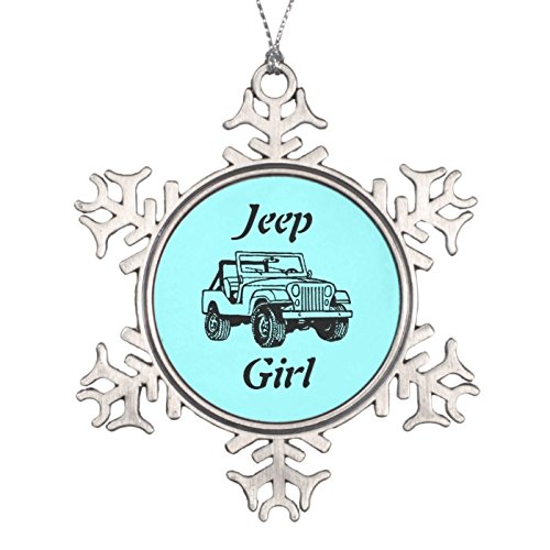 Dukly Christmas Jeep Girl Snowflake Pewter Christmas Ornament
