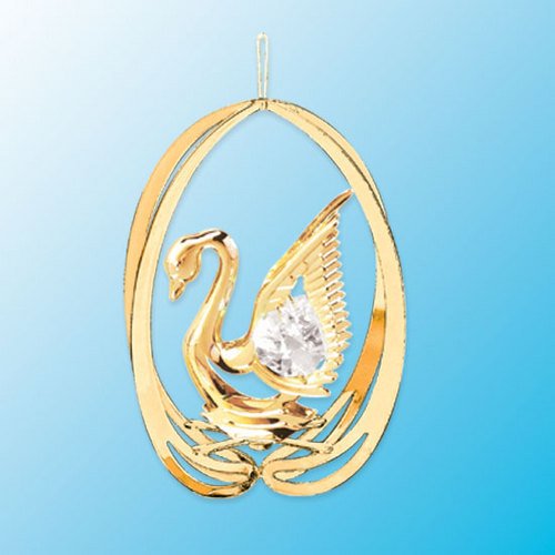 24k Gold Swan in Elipse Ornament – Clear Swarovski Crystal