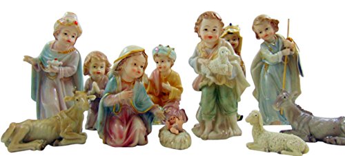 Children’s Style Nativity Scene Indoor 8 Inch Porcelain Christmas Advent Decor 11 Piece Set