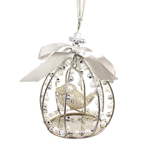 Holiday Lane Silver and White Birdcage Christmas Ornament