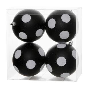 Vickerman Polka Dot Glitter Ball Ornaments, 4.7-Inch, Black and White, 4-Pack