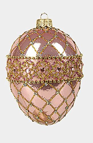Pink Renaissance Egg Faberge Inspired Polish Mouth Blown Glass Holiday Ornament