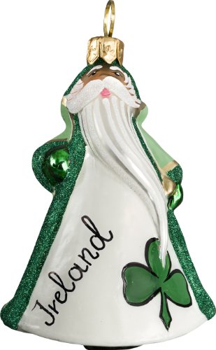Glitterazzi Mini Irish Santa Polish Blown Glass Christmas Ornament