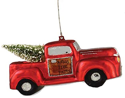 Bethany Lowe Vintage Pick-up Truck Christmas Glass Hanging Ornament (Red)