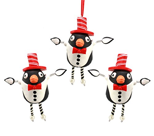Holiday Lane Clay Dangling Leg Penguins Christmas Ornaments (Set of 3)