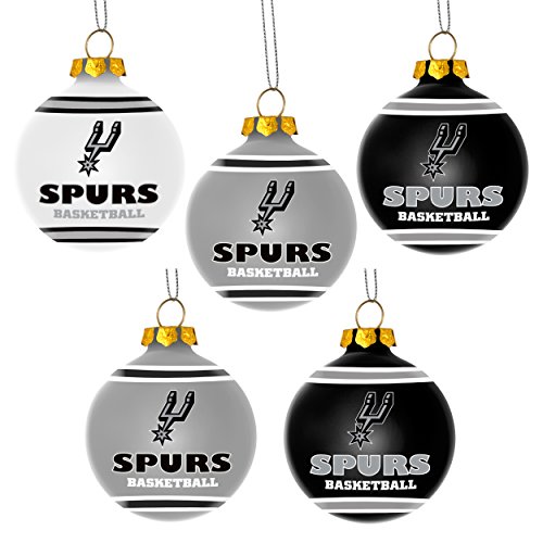San Antonio Spurs Official NBA 3 inch Plastic Christmas Ball Ornament 5 Pack by Forever Collectibles 361867