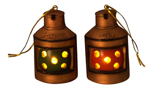 Boater’s Red Green Port Starboard Lanterns Holiday Ornaments Lights Up Set of 2
