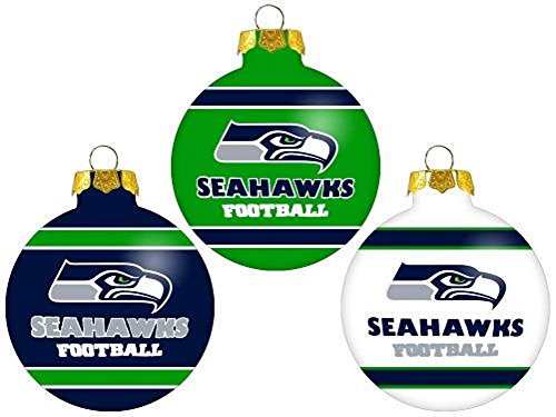 Seattle Seahawks NFL Glass Ball Ornament Set 3-Pack
