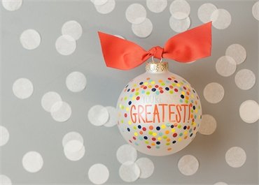Coton Colors Painted Christmas Ornaments. Stylishly Express Your Appreciation with the You?re the Greatest Bright Confetti Ornament. Embellished with Playful Pops of Color and Dynamic Dots, This Ornament Makes a Posh Yet Personal Gift for Birthdays, Holidays or Every Day.