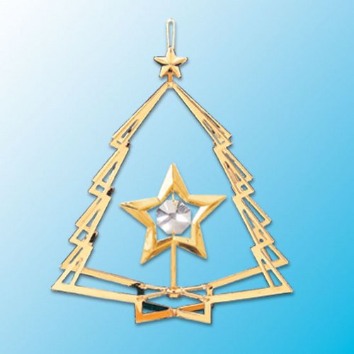 24k Gold Star in Tree Ornament – Clear Swarovski Crystal