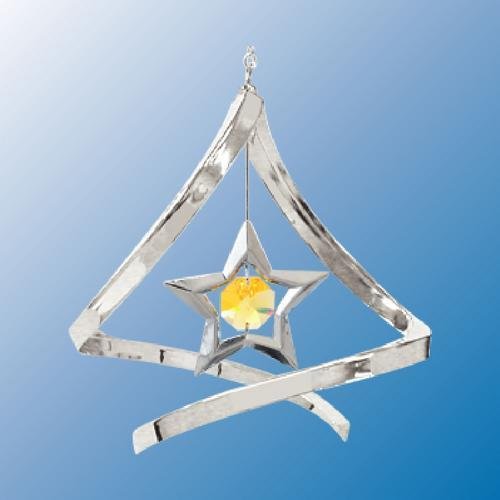 Chrome Plated Star In Propeller … Hanging Sun Catcher or Ornament….. With Yellow Color Swarovski Austrian Crystal