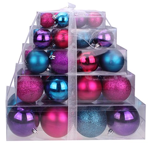 Christmas Purple, Pink and Blue Shatterproof Orbs and Ornaments Cake Box – 80mm 40 Pack