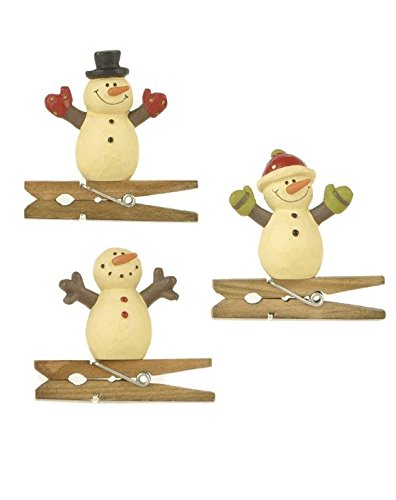 Blossom Bucket Snowman on Clips Ornaments Christmas Decor (Set of 3), 1-1/2″ High