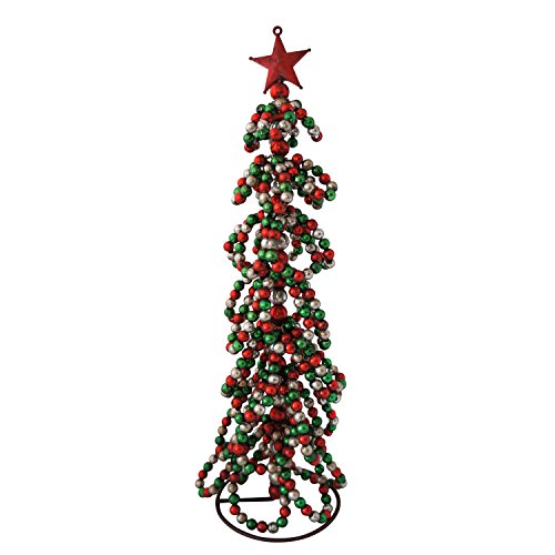 10 1/4 Inch Metal Christmas Tree with Beads – Red, Green and Silver