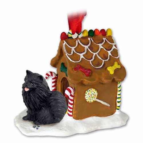 POMERANIAN BLACK Dog NEW Resin GINGERBREAD HOUSE Christmas Ornament 03B
