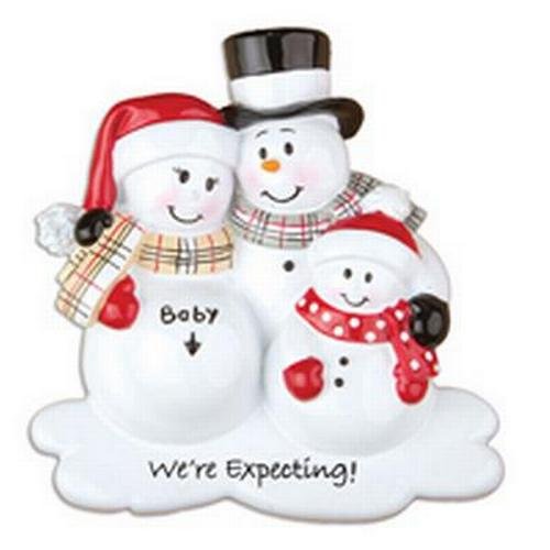 Family of 3 We’re Expecting Snowmen Personalized Christmas Ornament