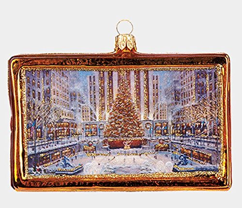 Rockefeller Center New York Picture Frame Polish Blown Glass Christmas Ornament