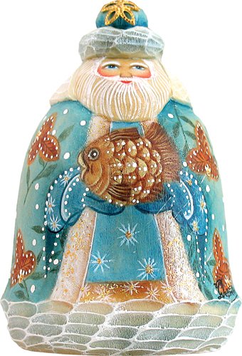 G. Debrekht Santa with Fish Bell Ornament, 3″