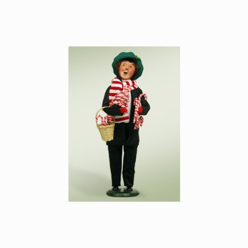 13″ Man Selling Candy Canes with Basket Winter Christmas Caroler Figure